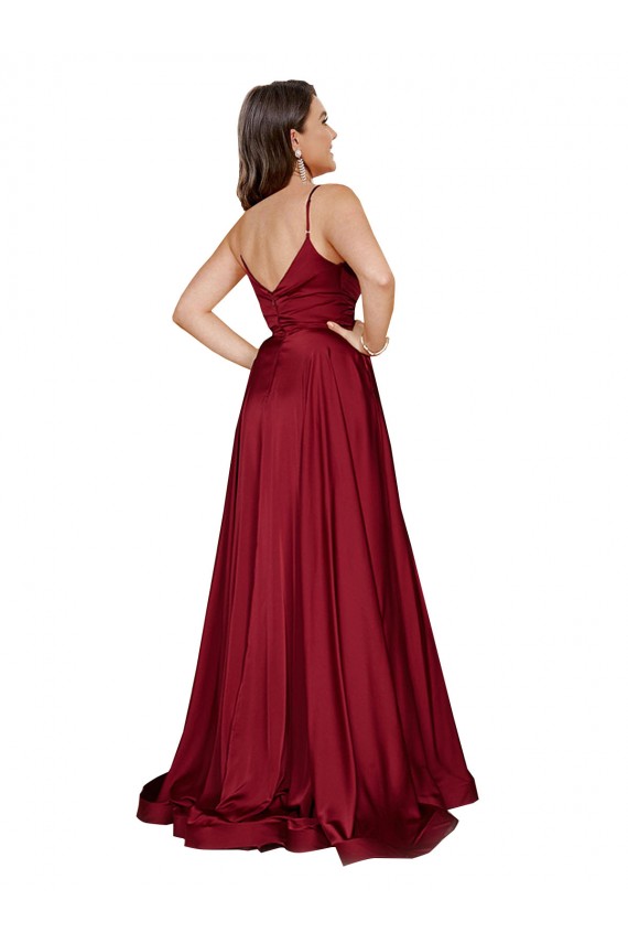 Sleeveless Spaghetti Straps Low Back Silk like Satin A-Line Black Tie Evening Gown / Prom Dress / Bridesmaid Dress Brighton