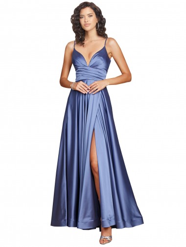Sleeveless Spaghetti Straps Low Back Silk like Satin A-Line Black Tie Evening Gown / Prom Dress / Bridesmaid Dress Brighton