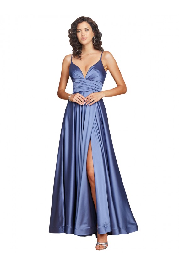 Sleeveless Spaghetti Straps Low Back Silk like Satin A-Line Black Tie Evening Gown / Prom Dress / Bridesmaid Dress Brighton