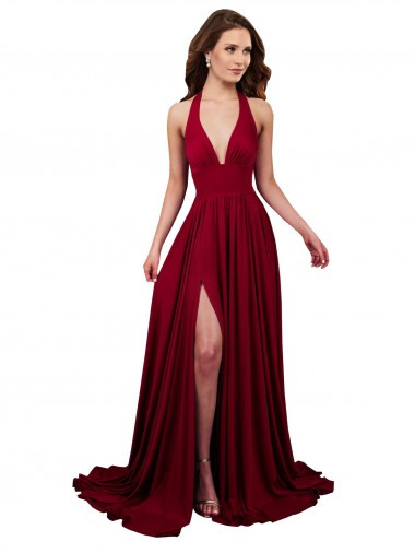 Sleeveless Halter Neck Open Back Spandex A-Line Black Tie Evening Gown / Prom Dress / Bridesmaid Dress Brighton