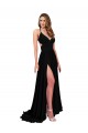 Sleeveless V-Neck Open Back Spandex A-Line Black Tie Evening Gown / Prom Dress / Bridesmaid Dress Brighton