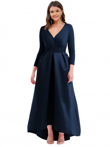 Long Sleeves V-Neck Spandex Ball Gown High Low Plus Size Evening Gown / Prom Dress / Bridesmaid Dress Brighton