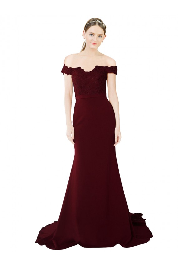 Sleeveless Off the Shoulder V-Back Stretch Crepe & Lace Mermaid Formal Evening Gown / Prom Dress / Bridesmaid Dress Brighton