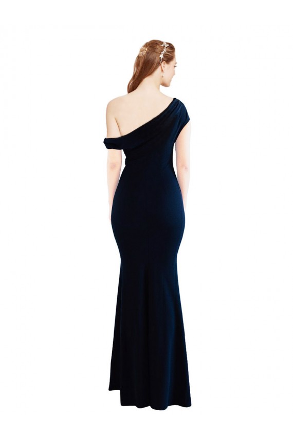 Sleeveless Dark Navy One Shoulder Stretch Crepe Mermaid Formal Evening Gown / Prom Dress / Bridesmaid Dress Brighton