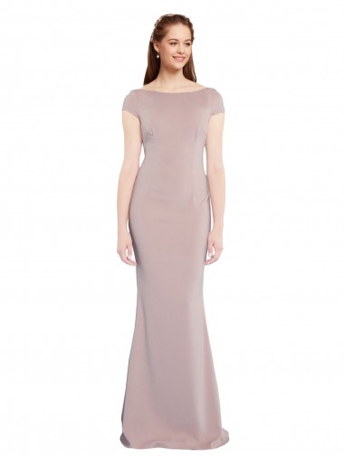 Cap Sleeves Boat Neck Tie Back Stretch Crepe Mermaid Formal Evening Gown / Prom Dress / Bridesmaid Dress Brighton