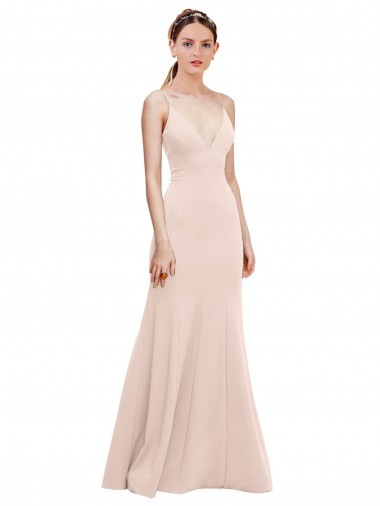 Sleeveless Pink V-Neck V-Back Stretch Crepe A-Line Formal Dress / Bridesmaid Dress Brighton