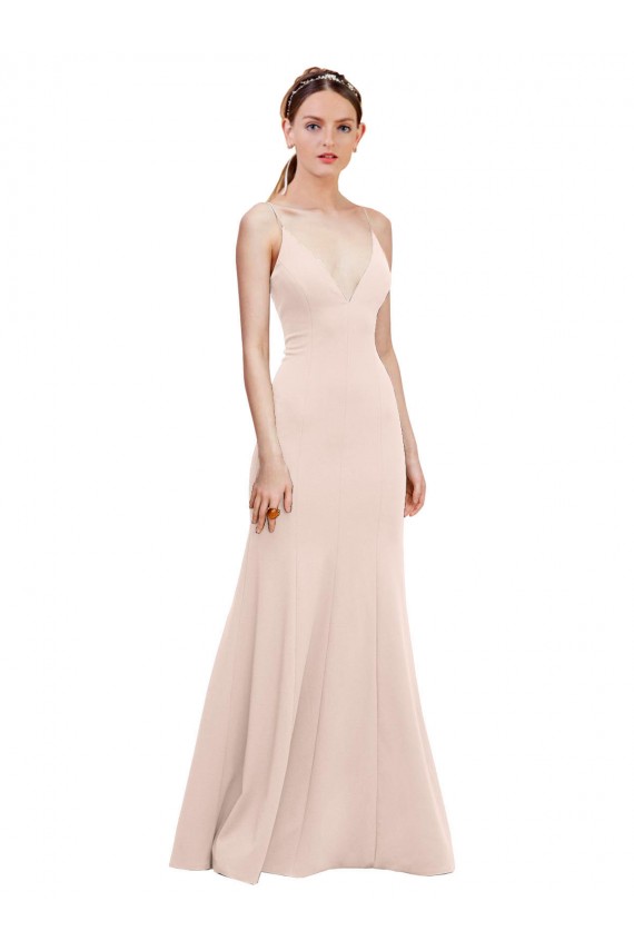 Sleeveless Pink V-Neck V-Back Stretch Crepe A-Line Formal Dress / Bridesmaid Dress Brighton