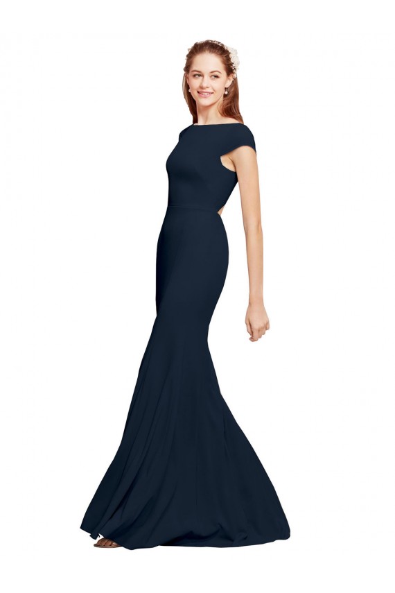 Sleeveless Boat Neck Open Back Stretch Crepe A-Line Formal Evening Gown / Prom Dress / Bridesmaid Dress Brighton