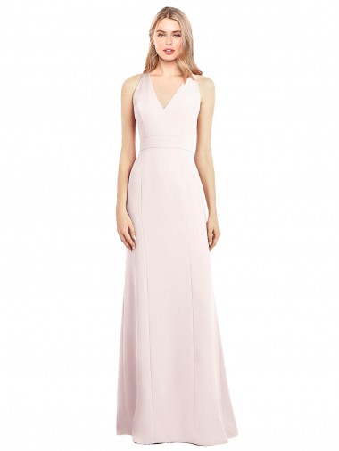 Sleeveless Pink V-Neck Keyhole Back Stretch Crepe Trumpet Semi Formal Evening Dress / Prom Dress / Bridesmaid Dress Brighton