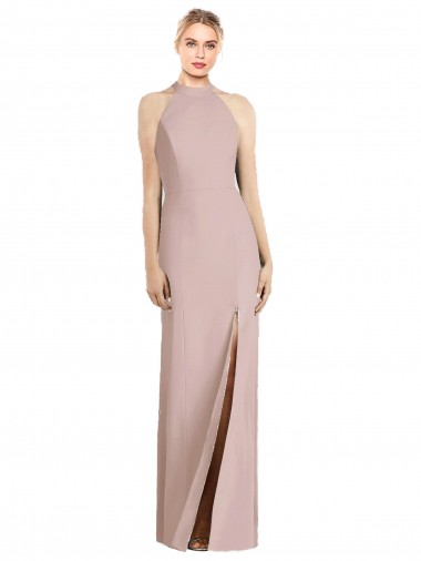 Sleeveless Halter Neck Open Back Stretch Crepe Trumpet Semi Formal Evening Dress / Bridesmaid Dress Brighton