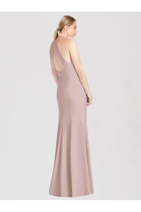 Sleeveless Halter Neck Open Back Stretch Crepe Trumpet Semi Formal Evening Dress / Bridesmaid Dress Brighton