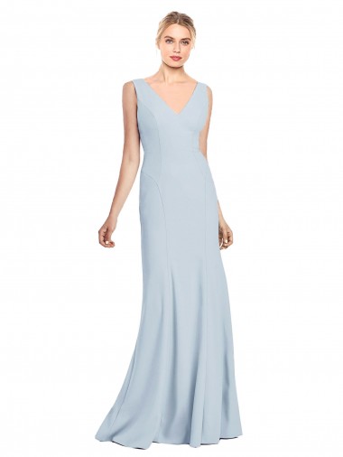 Sleeveless V-Neck Low Back Stretch Crepe Trumpet Bridesmaid Dress / Formal Dress Brighton