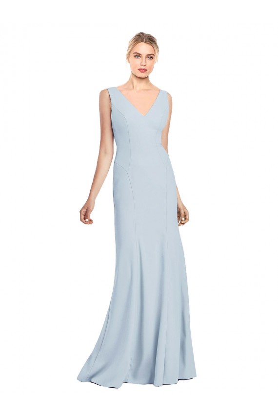 Sleeveless V-Neck Low Back Stretch Crepe Trumpet Bridesmaid Dress / Formal Dress Brighton