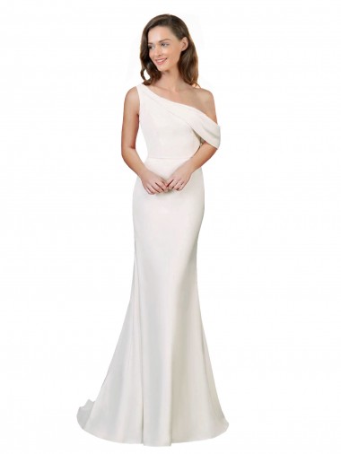Sleeveless Ivory One Shoulder Stretch Crepe Sheath Formal Evening Gown / Prom Dress / Bridesmaid Dress Brighton