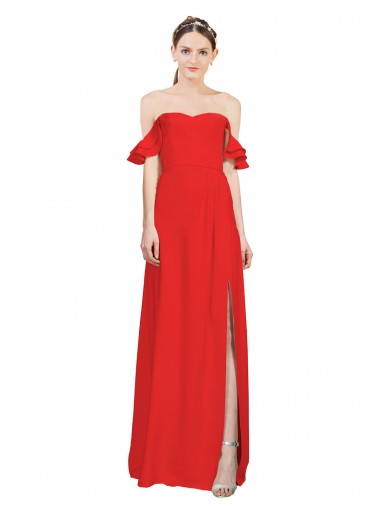 Sleeveless Red Off the Shoulder Stretch Crepe A-Line Formal Evening Gown / Prom Dress / Bridesmaid Dress Brighton