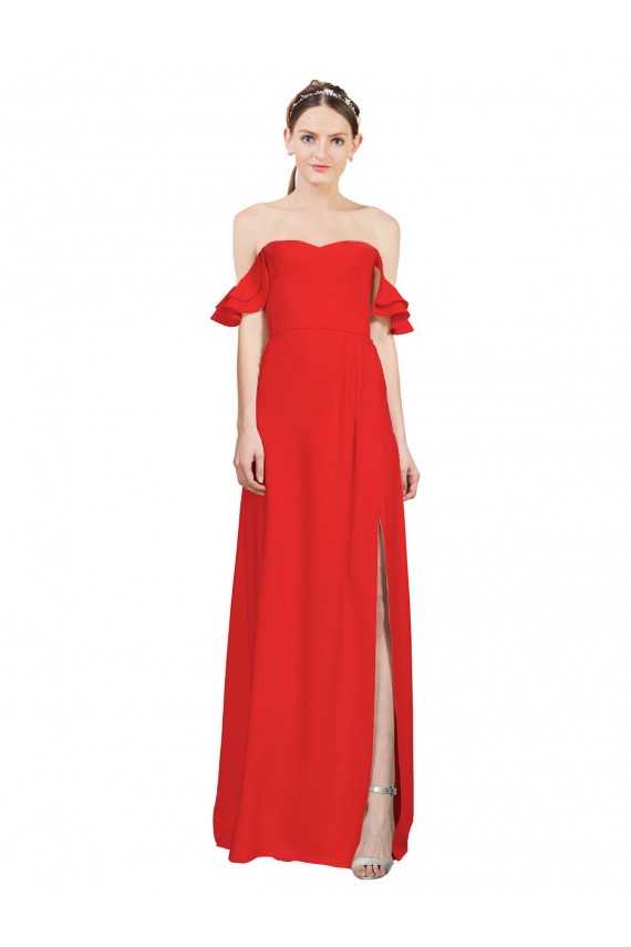 Sleeveless Red Off the Shoulder Stretch Crepe A-Line Formal Evening Gown / Prom Dress / Bridesmaid Dress Brighton