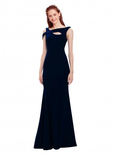 Sleeveless Dark Navy Off the Shoulder Long Stretch Crepe Mermaid Prom Dresses Brighton