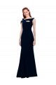 Sleeveless Dark Navy Off the Shoulder Long Stretch Crepe Mermaid Prom Dresses Brighton