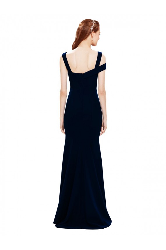Sleeveless Dark Navy Off the Shoulder Long Stretch Crepe Mermaid Prom Dresses Brighton