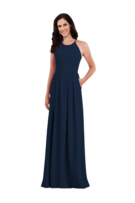 Sleeveless Halter Neck Criss Cross Open Back Stretch Crepe Trumpet Semi Formal Evening Dress / Bridesmaid Dress Brighton