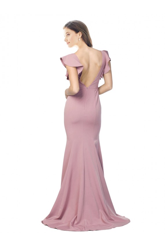 Flutter Sleeves Round Neck Low Back Stretch Crepe Mermaid Formal Evening Gown / Prom Dress / Bridesmaid Dress Brighton
