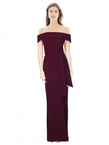 Sleeveless Burgundy Gold Off the Shoulder Low Back Stretch Crepe Mermaid Formal Evening Gown / Prom Dress / Bridesmaid Dress Brighton