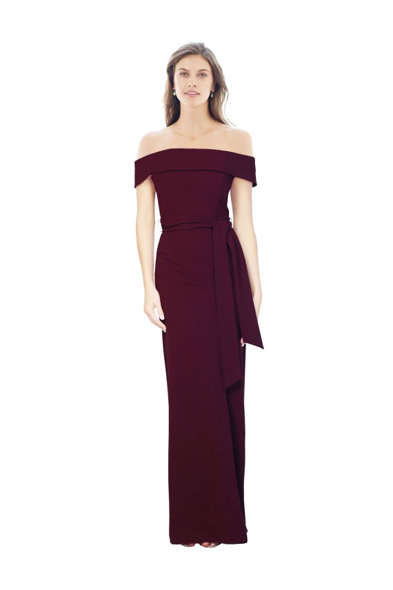 Sleeveless Burgundy Gold Off the Shoulder Low Back Stretch Crepe Mermaid Formal Evening Gown / Prom Dress / Bridesmaid Dress Brighton