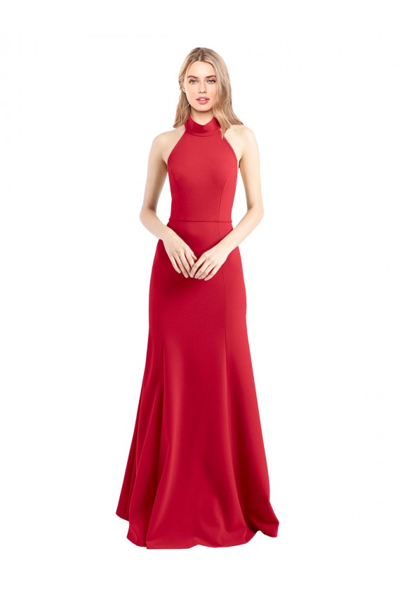 Sleeveless Halter Neck Open Back Stretch Crepe A-Line Formal Evening Gown / Prom Dress / Bridesmaid Dress Brighton