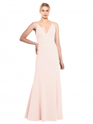 Sleeveless Pink V-Neck V-Back Stretch Crepe A-Line Formal Evening Gown / Prom Dress / Bridesmaid Dress Brighton