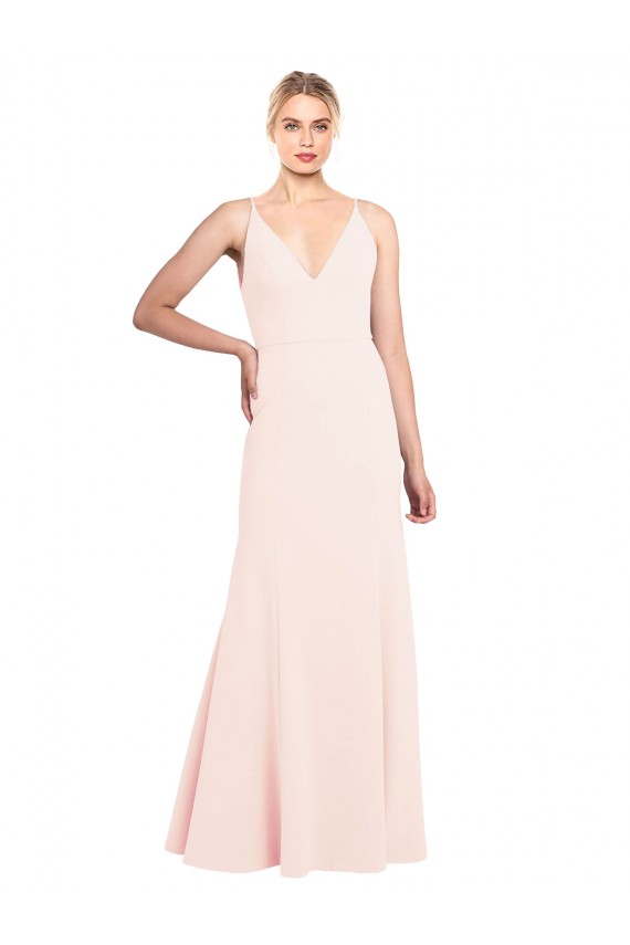 Sleeveless Pink V-Neck V-Back Stretch Crepe A-Line Formal Evening Gown / Prom Dress / Bridesmaid Dress Brighton