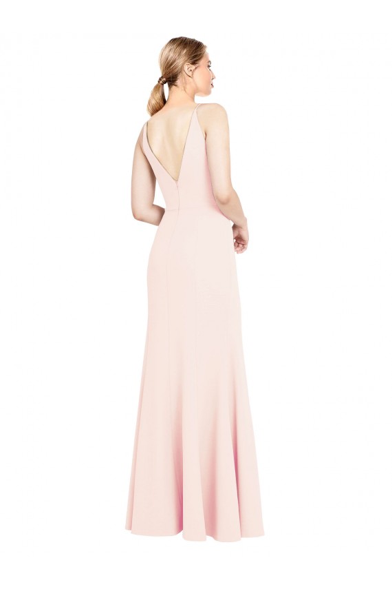 Sleeveless Pink V-Neck V-Back Stretch Crepe A-Line Formal Evening Gown / Prom Dress / Bridesmaid Dress Brighton