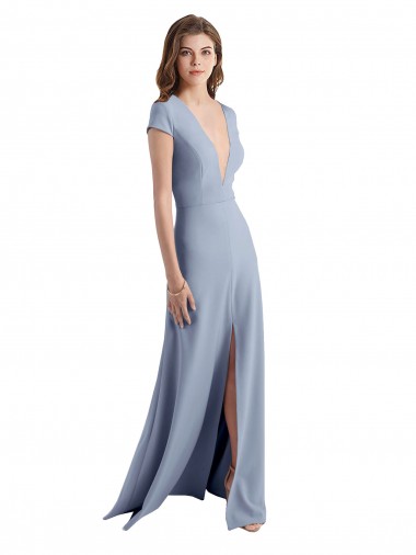 Cap Sleeves V-Neck Stretch Crepe Sheath Prom Dress / Bridesmaid Dress Brighton