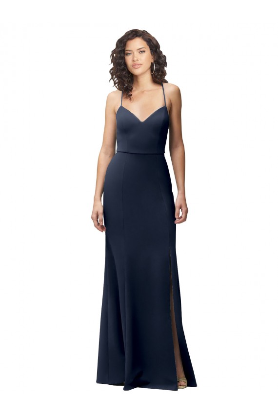 Sleeveless Spaghetti Straps Criss Cross Back Stretch Crepe Sheath Formal Evening Gown / Prom Dress / Bridesmaid Dress Brighton