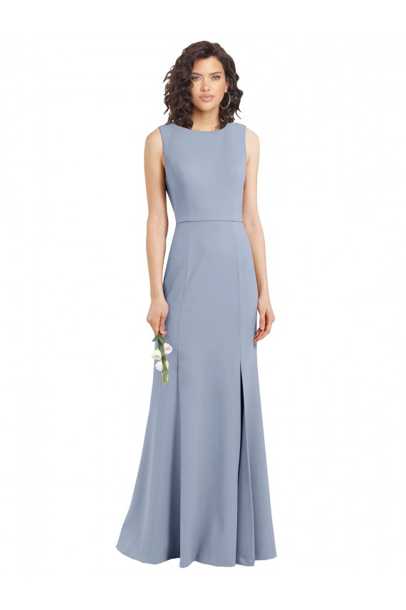 Sleeveless Boat Neck Open Back Stretch Crepe Sheath Bridesmaid Dress Brighton