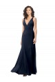 Sleeveless Dark Navy V-Neck V-Back Stretch Crepe A-Line Formal Dress / Bridesmaid Dress Brighton