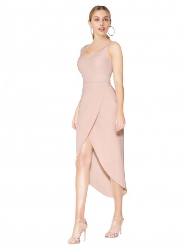 Sleeveless Spaghetti Straps V-Back Stretch Crepe Mermaid High Low Evening Gown / Prom Dress / Bridesmaid Dress Brighton