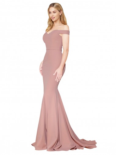 Sleeveless Dusty Pink Off the Shoulder Stretch Crepe Mermaid Formal Evening Gown / Prom Dress / Bridesmaid Dress Brighton