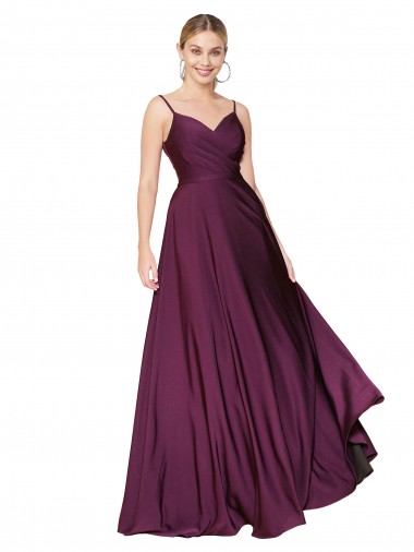 Sleeveless Spaghetti Straps V-Back Stretch Crepe A-Line Formal Evening Gown / Prom Dress / Bridesmaid Dress Brighton