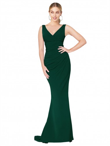 Sleeveless Midnight Green V-Neck Stretch Crepe Mermaid Formal Evening Gown / Prom Dress / Bridesmaid Dress Brighton
