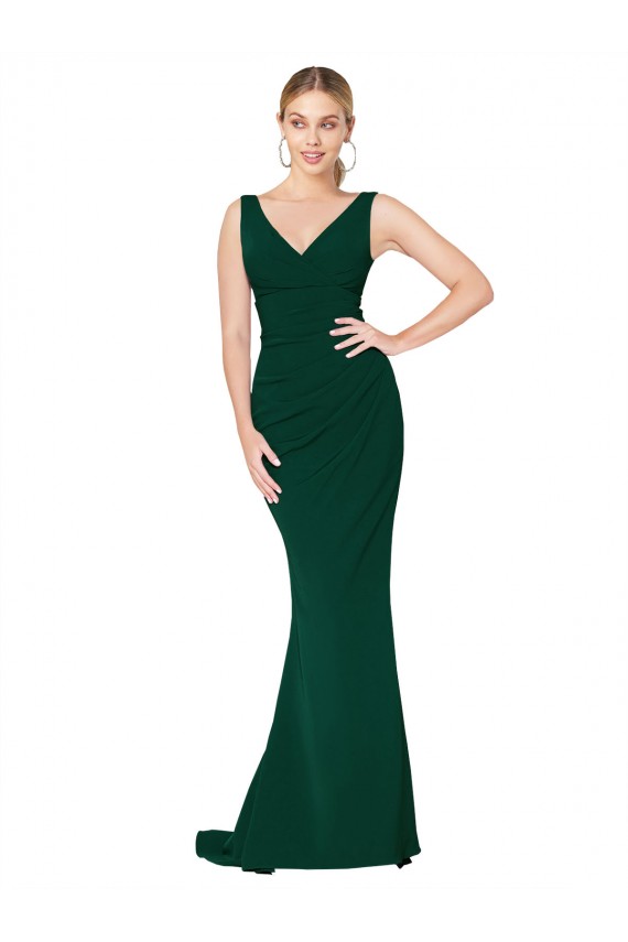 Sleeveless Midnight Green V-Neck Stretch Crepe Mermaid Formal Evening Gown / Prom Dress / Bridesmaid Dress Brighton