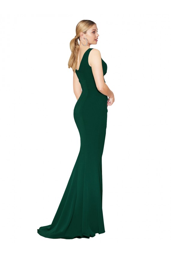 Sleeveless Midnight Green V-Neck Stretch Crepe Mermaid Formal Evening Gown / Prom Dress / Bridesmaid Dress Brighton