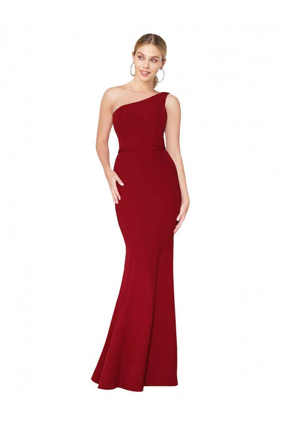 Sleeveless Burgundy One Shoulder Stretch Crepe Mermaid Formal Evening Gown / Prom Dress / Bridesmaid Dress Brighton