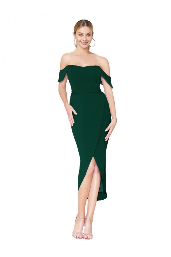 Sleeveless Off the Shoulder Stretch Crepe Mermaid High Low Evening Gown / Prom Dress / Bridesmaid Dress Brighton