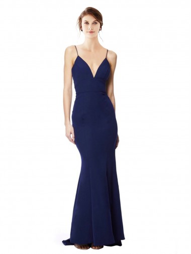 Sleeveless Spaghetti Straps Open Back Stretch Crepe Mermaid Formal Dress / Bridesmaid Dress Brighton