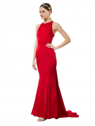 Sleeveless Halter Neck Open Back Stretch Crepe Mermaid Formal Evening Gown / Bridesmaid Dress Brighton
