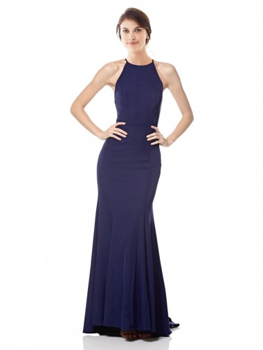Sleeveless Navy Blue Halter Neck Stretch Crepe Mermaid Bridesmaid Dress / Formal Dress Brighton