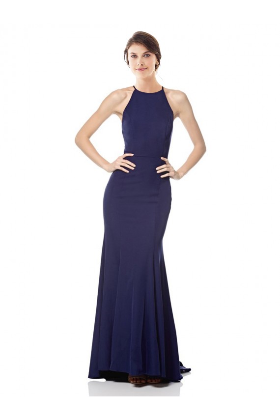 Sleeveless Navy Blue Halter Neck Stretch Crepe Mermaid Bridesmaid Dress / Formal Dress Brighton