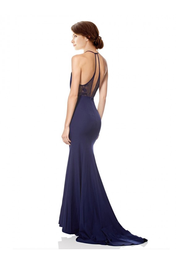 Sleeveless Navy Blue Halter Neck Stretch Crepe Mermaid Bridesmaid Dress / Formal Dress Brighton