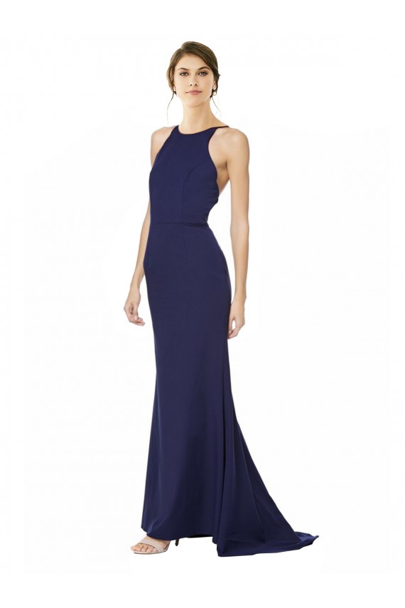 Sleeveless Halter Neck Criss Cross Open Back Stretch Crepe Mermaid Formal Evening Gown / Prom Dress / Bridesmaid Dress Brighton