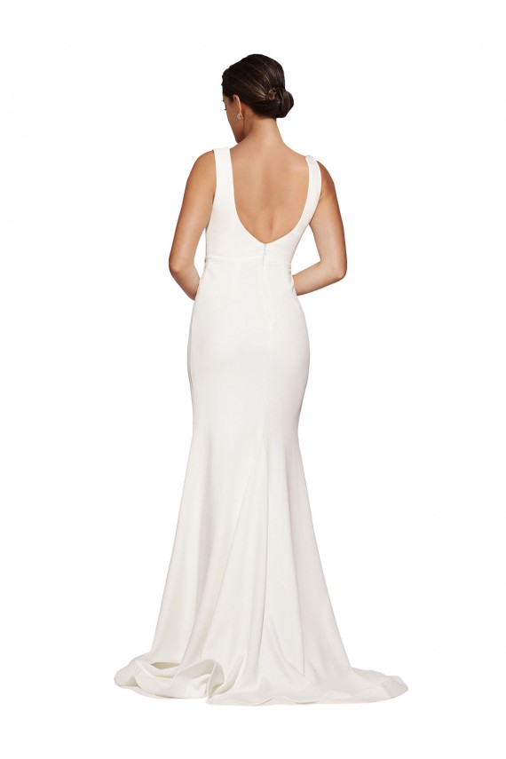 Sleeveless Square Neck Low Back Stretch Crepe Sheath Semi Formal Evening Dress / Prom Dress / Bridesmaid Dress Brighton